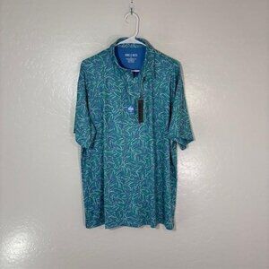 Pins & Aces Polo Shirt Mens 2XL Blue Green Palm Leaf Golf Performance Stretch